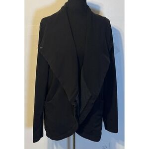 Lululemon Jacket Womens 8 Black Wrap Asymmetrical Snap Front Pockets Cotton Knit